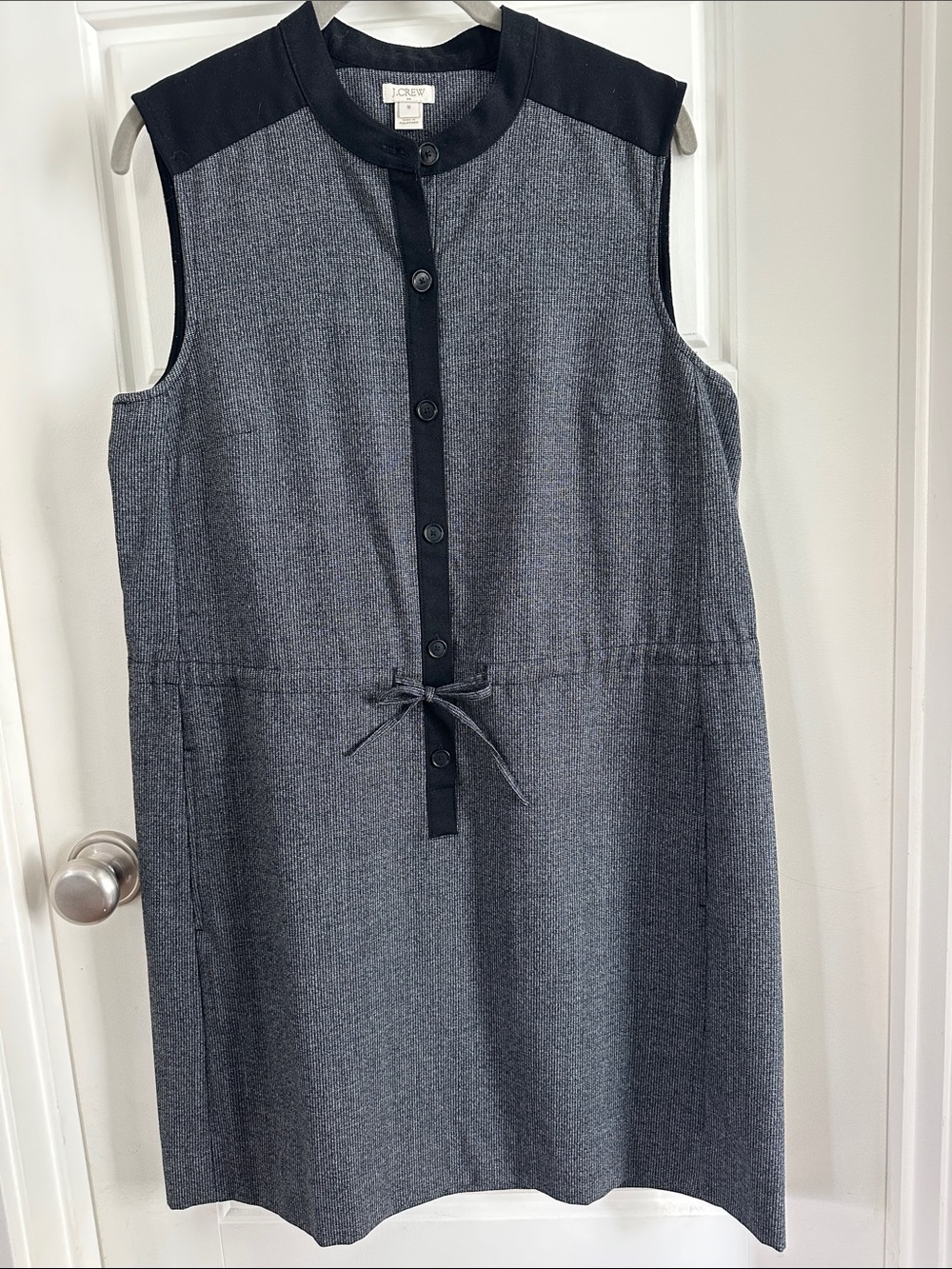 J. Crew Gray Midi Shift Dress with Black Trim